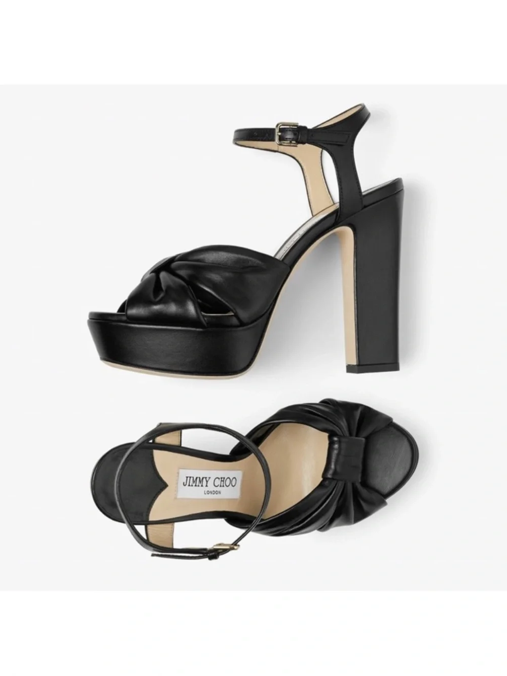 New Jimmy Choo Heloise Black Nappa Leather Platform Sandals 40 $995
